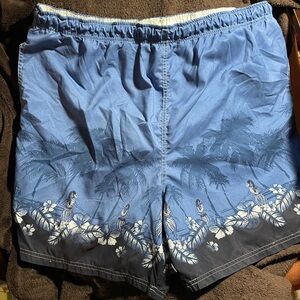 Mens SWIMWEAR swimsuit shorts Hawaiian print XL packable EUC